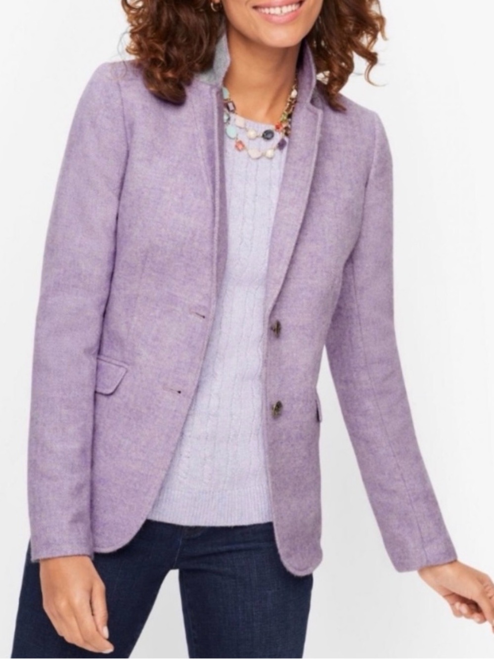 Talbots Plus Classic Shetland Wool Blend  Blazer Lavender Herringbone Size 14W